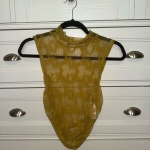 Free People Mustard Lace Sleeveless Top